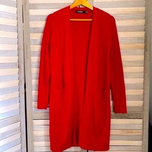 Ralph Lauren red ribbed pocket duster cardigan